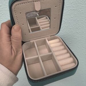 Teal Travel Jewelry Case with Mirror